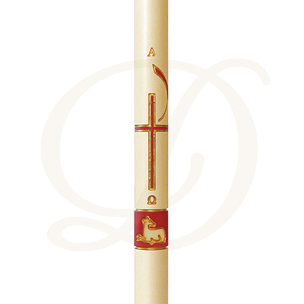 Red Pax & Gold Paschal Candle - Beeswax