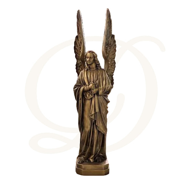 Bronze statue of an angel on a white background